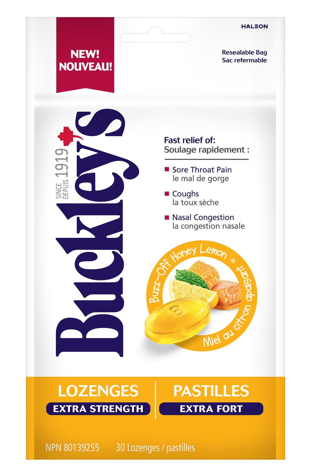 Buckley's Extra Strength Cough Lozenges, Honey-Lemon (30 ct)