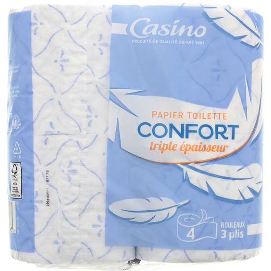 Casino Papier Toilette Triple Epaisseur Blanc/Bleu x4