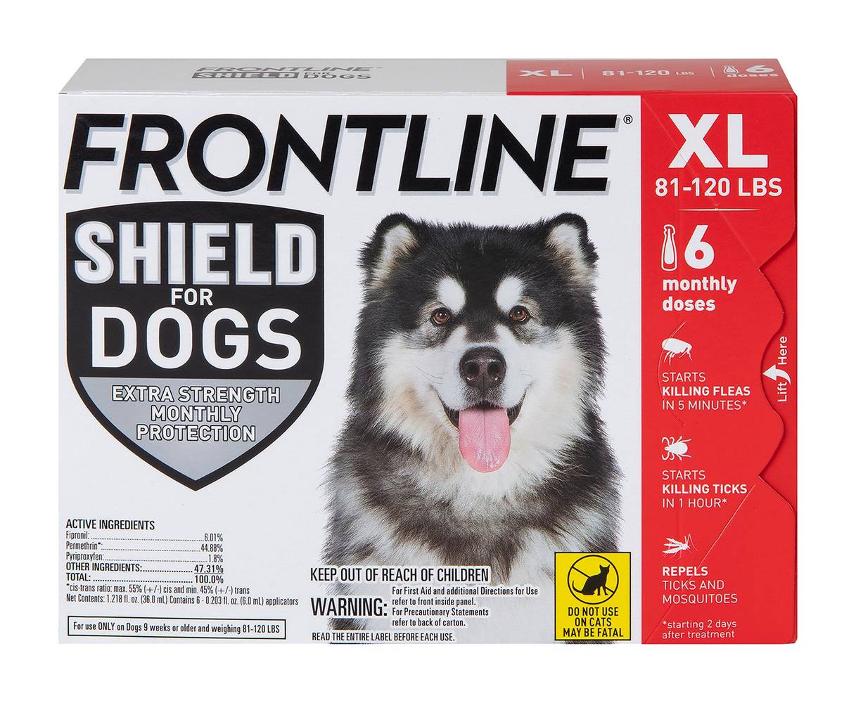 Frontline Shield Extra Strength Flea & Tick Spot Treatment For Dogs, Xl (1.22 fl oz, 6 ct)