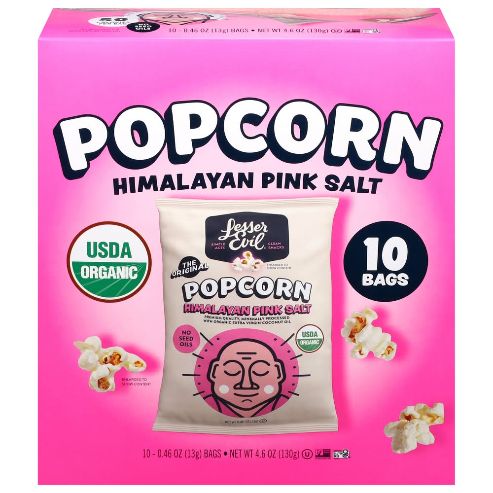 LesserEvil The Original Popcorn, Himalayan Pink Salt (10 x 0.46 oz)