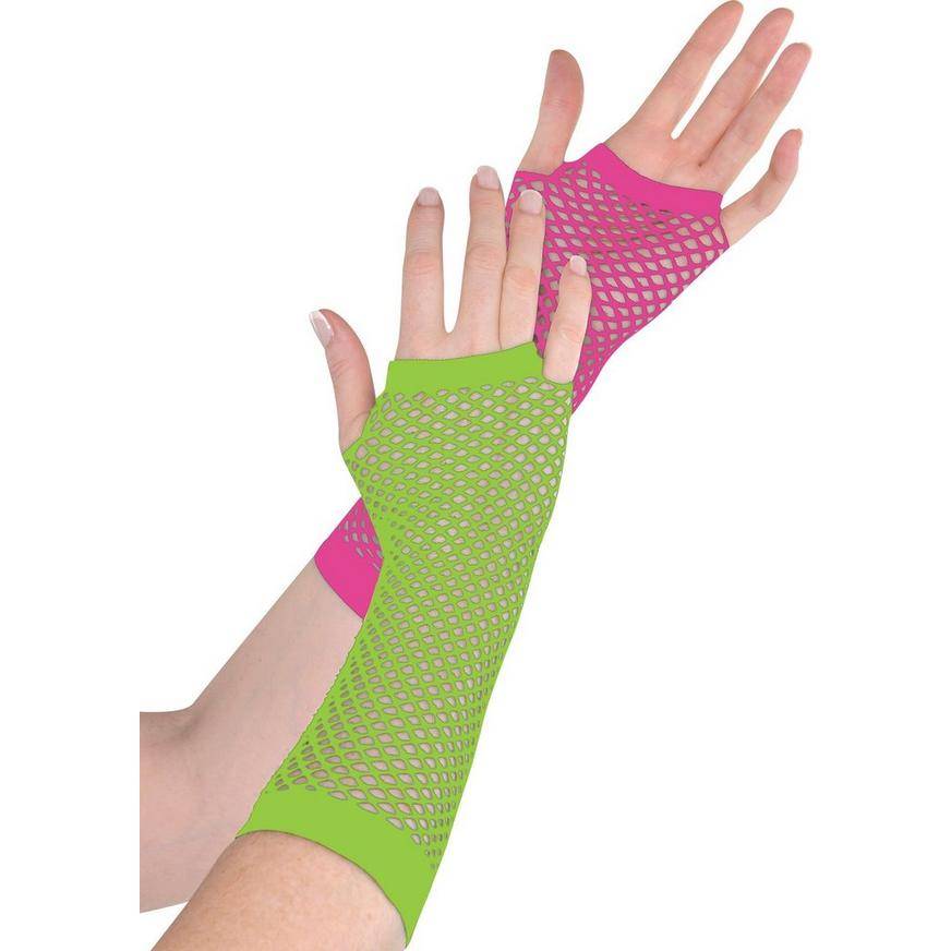 Long Black Light Neon Fishnet Gloves Deluxe