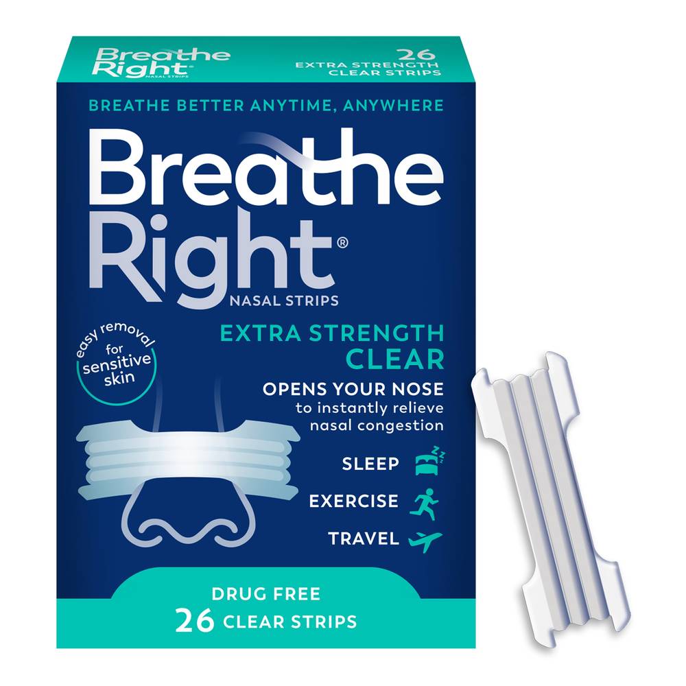 Breathe Right Extra Strength Nasal Strips, Clear, 26 Ct