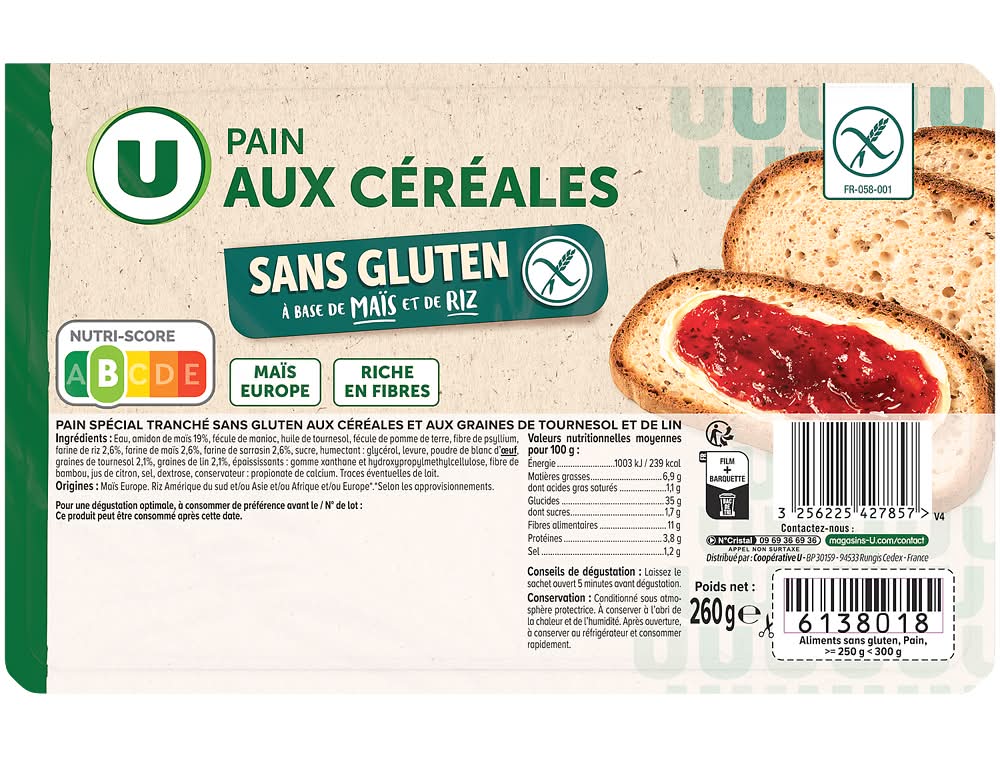 Les Produits U - Pains aux graines sans gluten (260g)