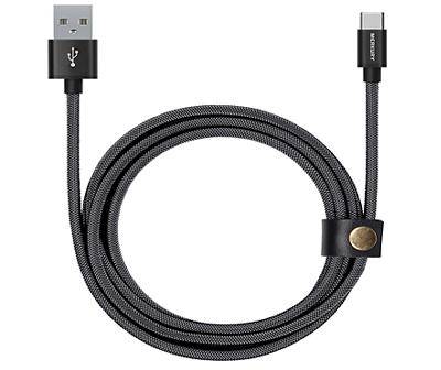 Black Mesh USB Type-C Cable, (5')