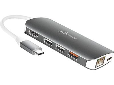 j5create USB-C to HDMI/RJ-45/USB Adapter, Male to Female, Multicolored (JCD383)