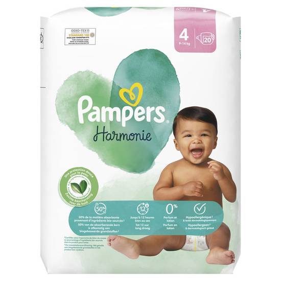Couches harmonie taille 4, 9kg à 14kg Pampers x20