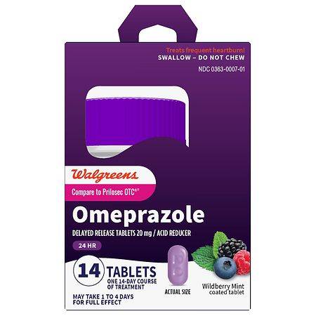 Walgreens Omeprazole Delayed Release Wildberry Mint 20 mg Tablets (1.04 lbs)