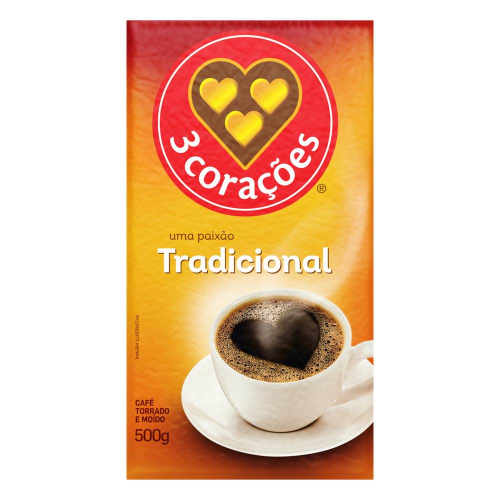 3 Corações café torrado e moído tradicional a vácuo (500 g)