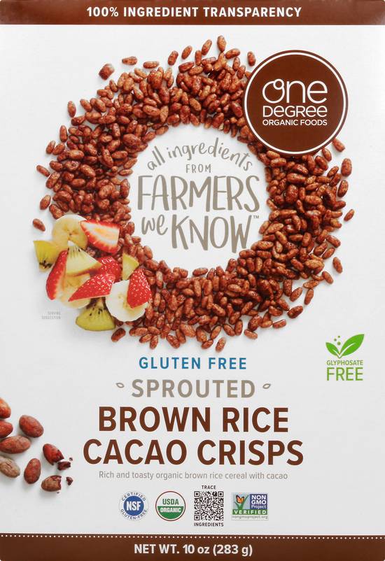 One Degree Organic Foods Gluten Free Sprouted Brown Rice Cacao Crisps