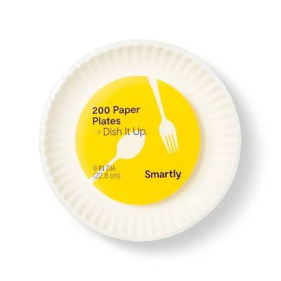 Disposable 9" Paper Plates - Uncoated - 200ct - Smartly™