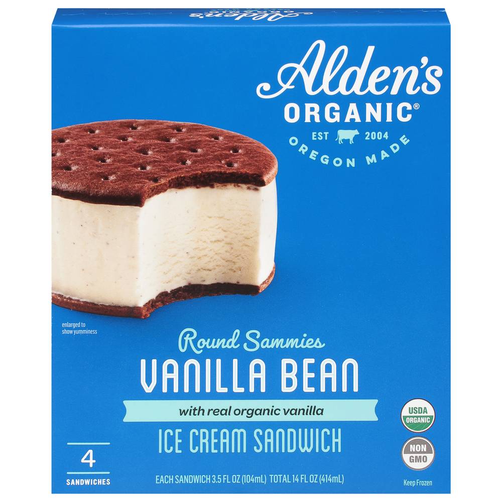 Alden's Organic Round Sammies Vanilla Bean Ice Cream Sandwich (4 ct)