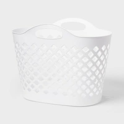 1.2bu/45L Flexible Oval Laundry Basket White - Brightroom™: Portable Clothes Storage with Built-In Handles