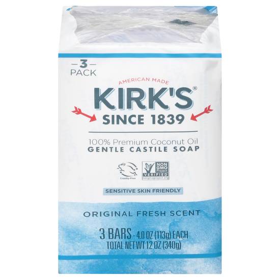 Kirk's Original Fresh Scent Gentle Castile Soap Bar (3 x 4 oz)