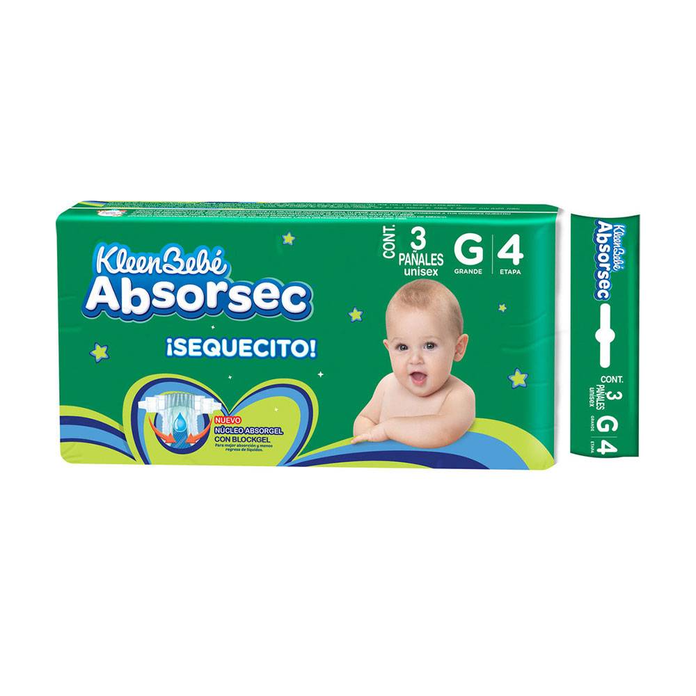 KleenBebé · Pañales absorsec, Etapa 4 (3 un)