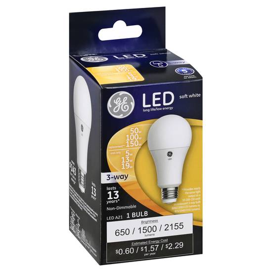 Ge Lighting Led 3-way Soft White 150 100 or 150w A21 Light Bulb