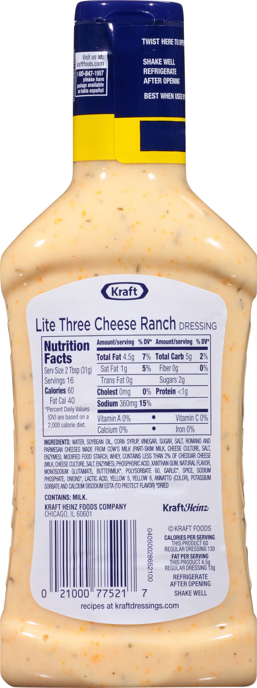 Kraft Lite Three Cheese Ranch Dressing Delivery Near Me | Order Online
