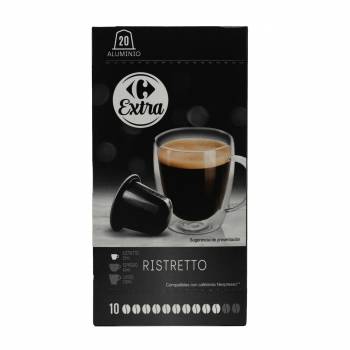 Café ristretto en cápsulas Carrefour Extra compatibles con Nespresso pack de 20 unidades de 5,2 g.