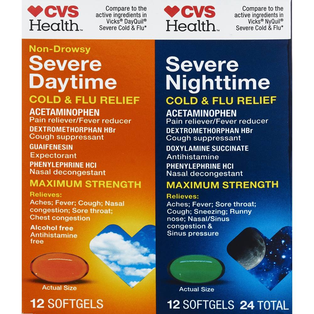 CVS Health Maximum Strength Day + Nighttime Cold & Flu Relief Softgels, 24 CT