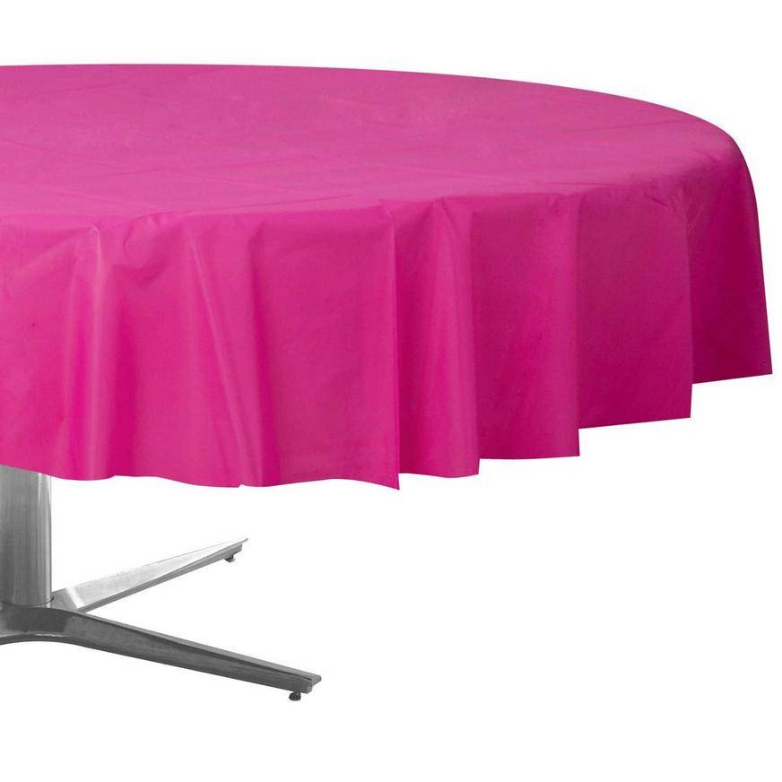 Bright Pink Round Plastic Table Cover, 84in