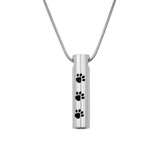 A Piece of Them Cylinder Paw Print Pet Urn Necklace