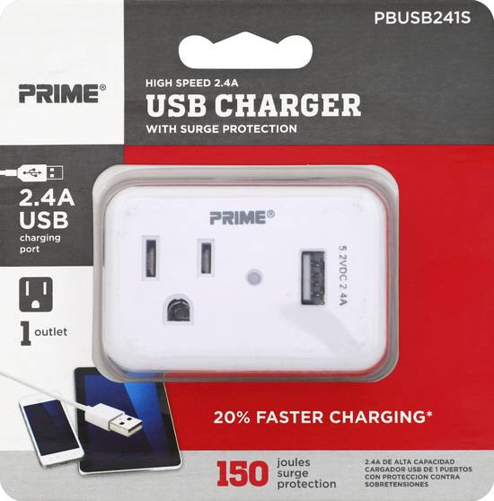 Prime 1 Outlet 1 Port High Speed Usb Charger With Indicator
