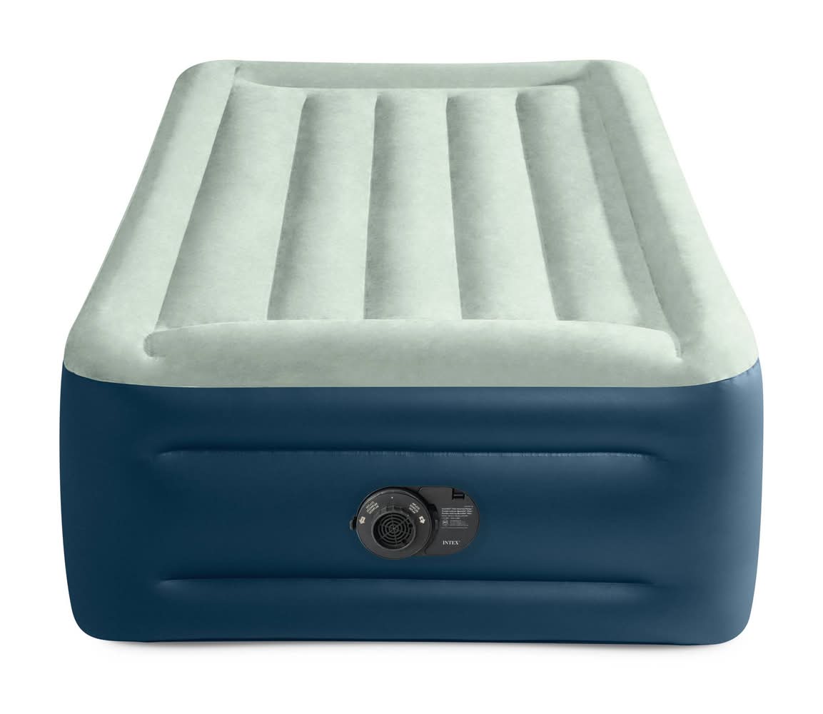 Intex Elevated Pillow Rest Twin Air Mattress With Internal Pump, 18 in, Off White-Blue