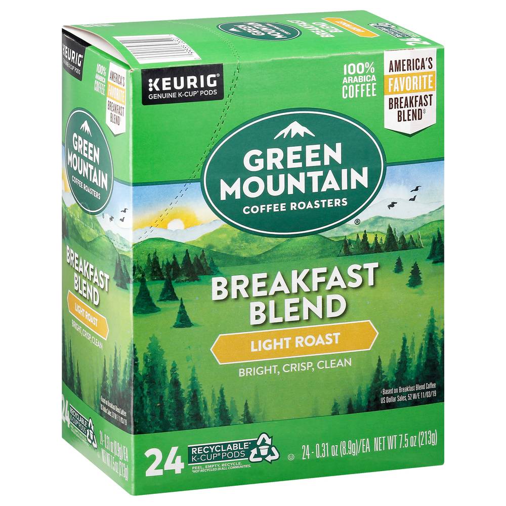 Green Mountain Coffee Roasters K-Cup Pods Light Roast Breakfast Blend Coffee (24 ct 0.31 oz)