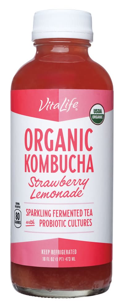 VitaLife Organic Kombucha Tea, Strawberry Lemonade (16 fl oz)
