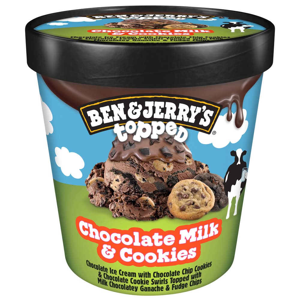 Ben & Jerry's Topped Ice Cream, Chocolate Milk-Cookies (15.8 oz)