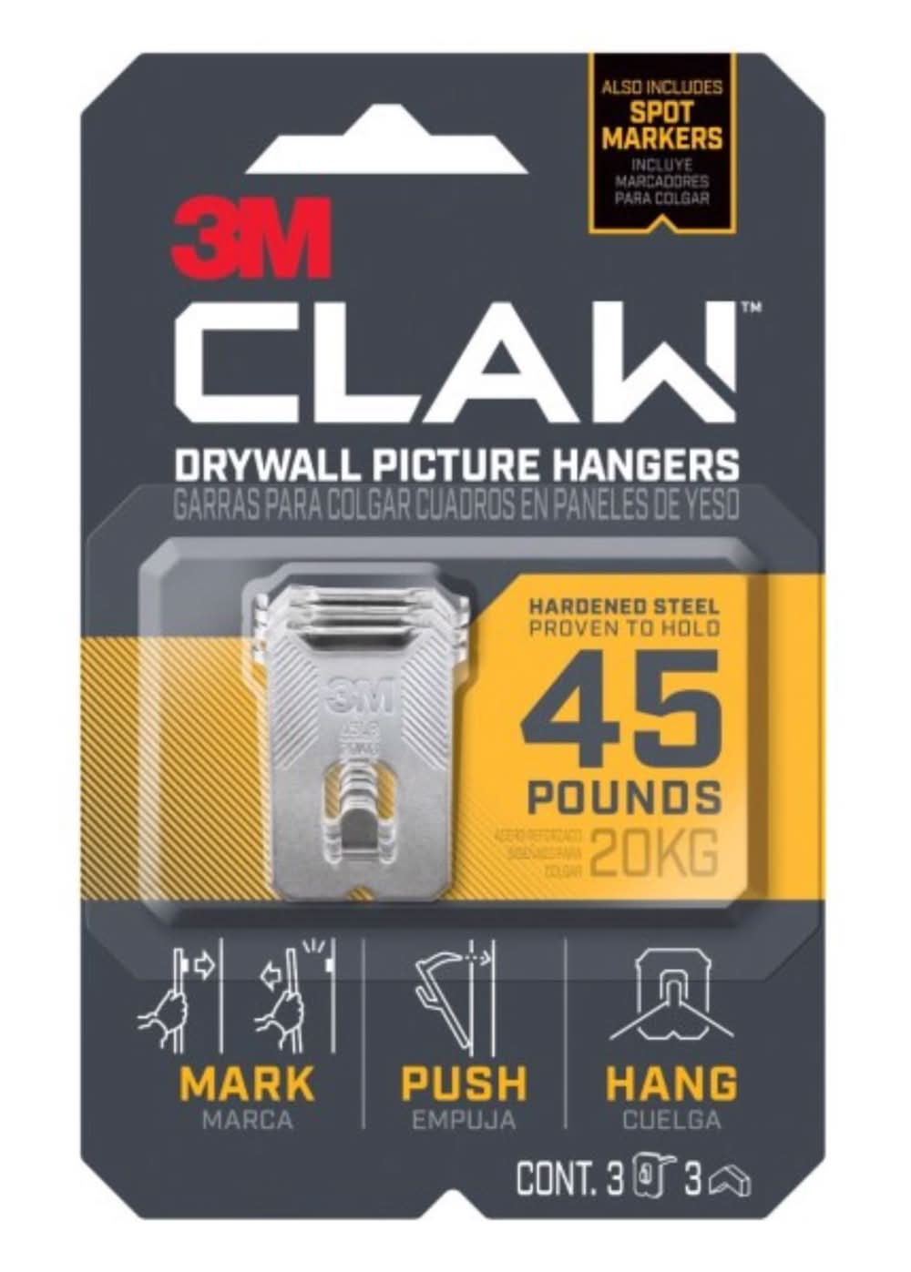 3M Claw Silver Drywall Picture Hanger 45 Lb 3 Pk