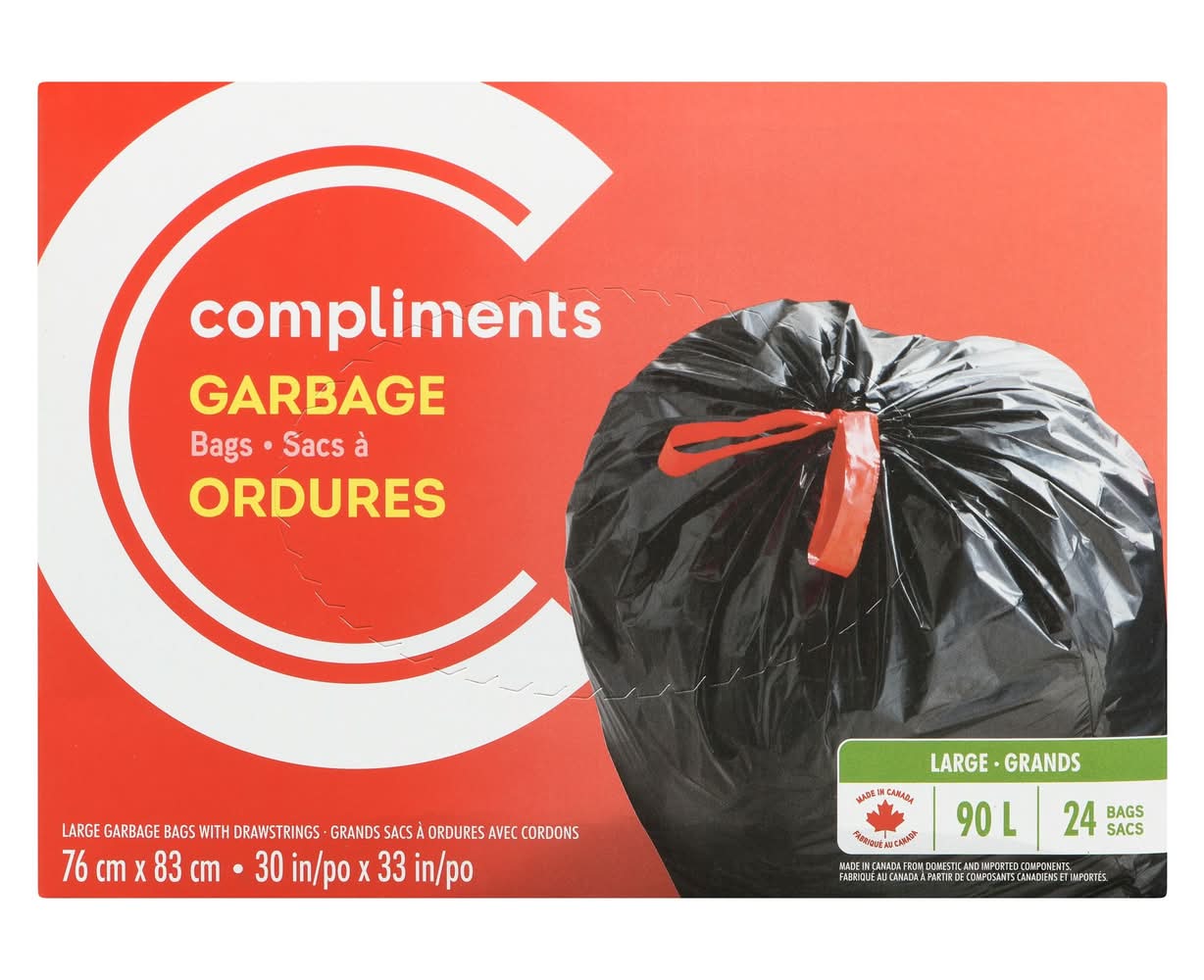 Compliments Drawstring Garbage Bags 90 L, L, Black (24 ct)