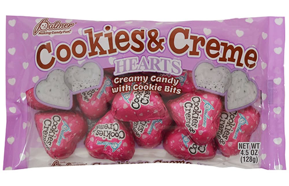 Palmer Cookies & Creme Hearts Candies, Chocolate (4.5 oz)