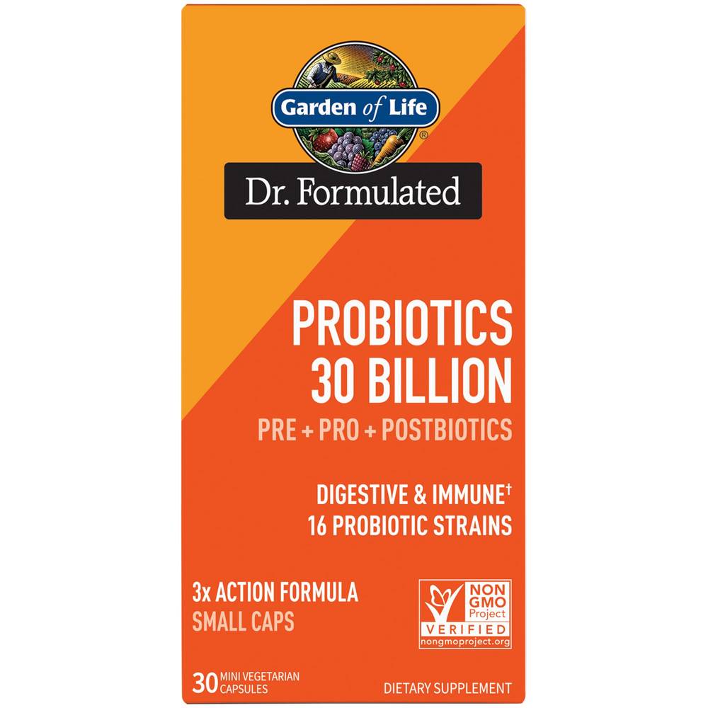 Dr. Formulated Probiotics – Digestive & Immune Health – 30 Billion Cfu (30 Mini Vegetarian Capsules)