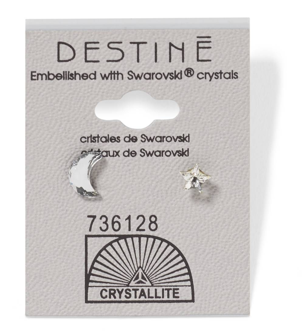 Crystallite Destine Moon & Stars Clear Earrings, 8 mm (2 ct)
