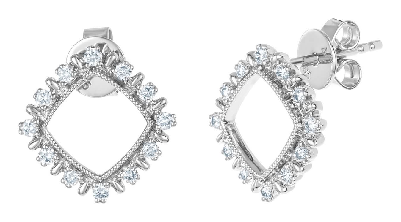 Boucles D’Oreilles En Forme De Coussin Ouvert À Diamants Ronds Taille Brillant (0,25 Ct) / Round Brilliant Diamond Open Cushion Shaped Earrings (0.25 Ctw)