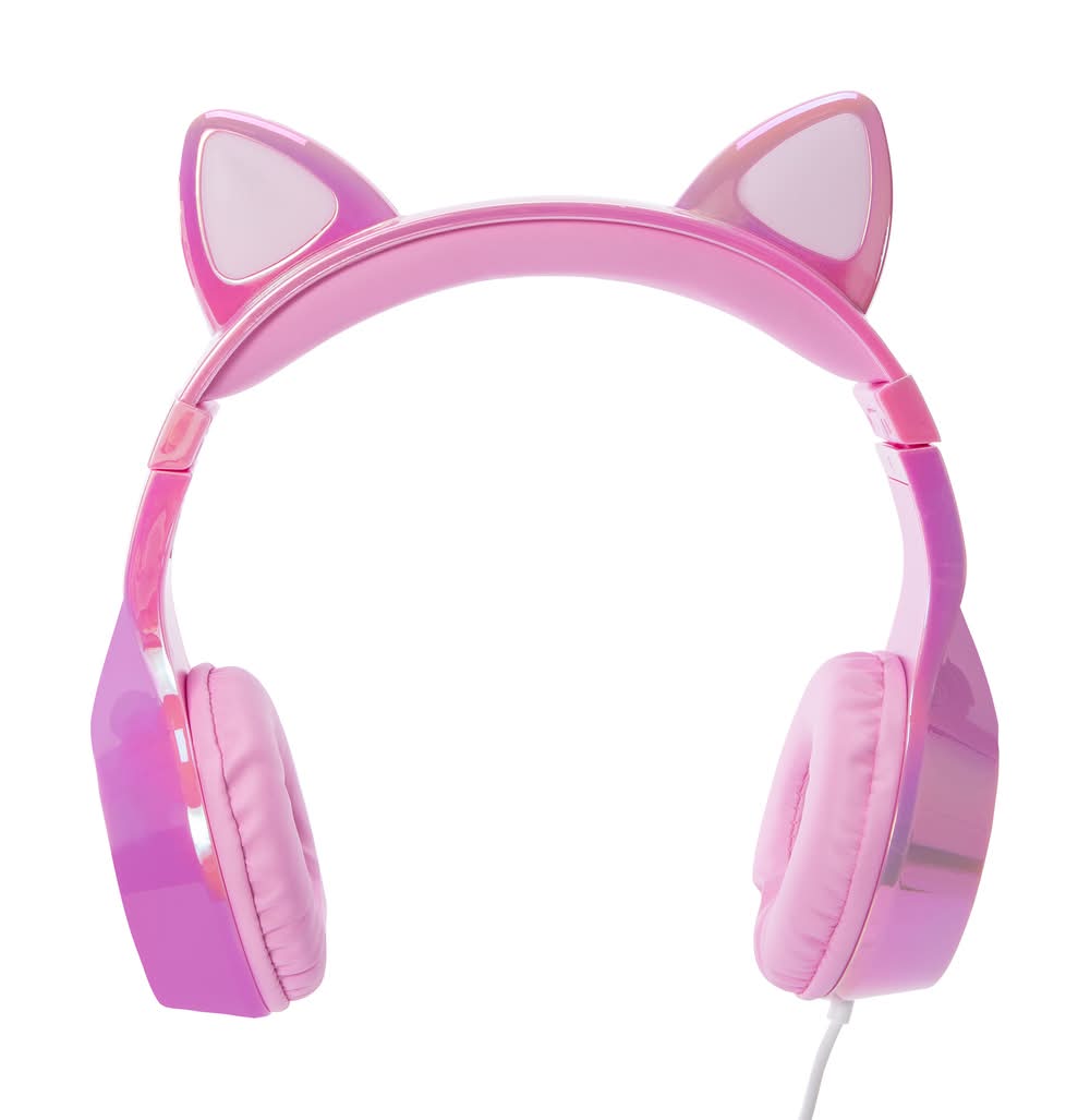 LED Light-Up Panda Ear Wired Headphones With Mic Cat