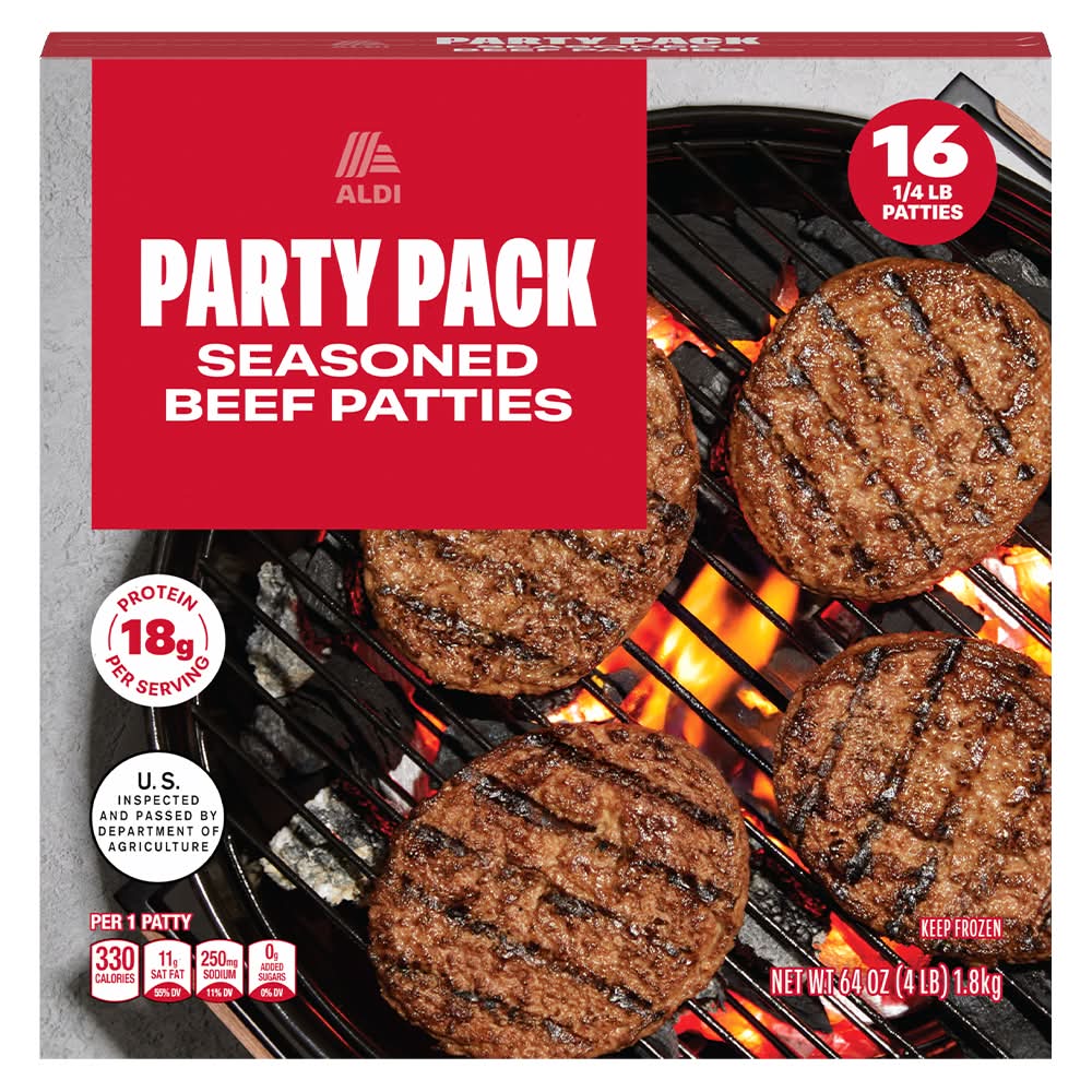 Aldi Seasoned Patties Party pack, Beef (64 oz, 16 ct)
