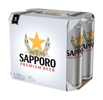 Sapporo Premium Lager Beer (6 x 500 ml)