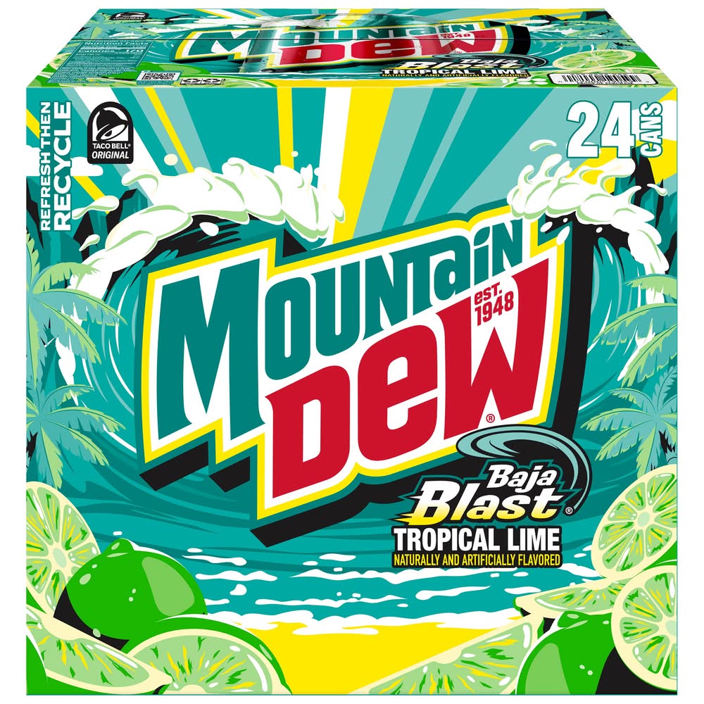 Mountain Dew Baja Blast Soda, Tropical Lime (24 x 12 fl oz)