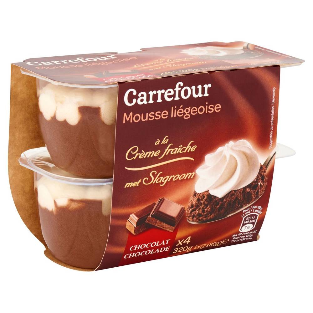 Carrefour Mousse Liégeoise à la Crème Fraîche Chocolat 2 x (2 x 80 g)