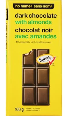 No Name Barre De Chocolat Noir Avec Amandes / Dark Chocolate With Almonds Bar 100.0 G