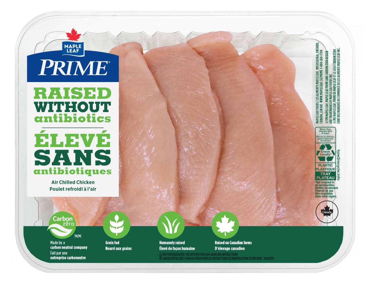 Maple Leaf Sliced Boneless Skinless Chicken Breasts Raised Without Antibiotics