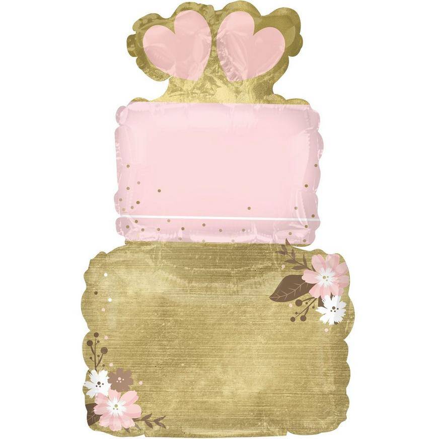 Uninflated Air-Filled Pink Gold Tiered Wedding Cake Foil Balloon, 11in x 17in
