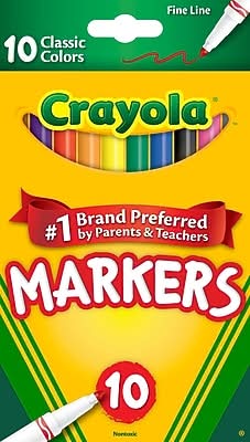 Crayola Classic Kid's Markers, Fine Point, Assorted, 10/Pack (58-7726)