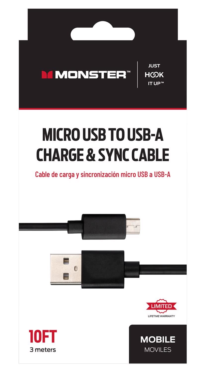 Monster Just Hook It Up Usb A To Micro Usb Charge And Sync Cable 10 Ft. Black