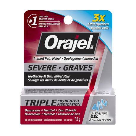 Orajel Severe Toothache & Gum Relief Plus Triple Medicated Gel (1 x 7.0g. with 3x active ingregients.)