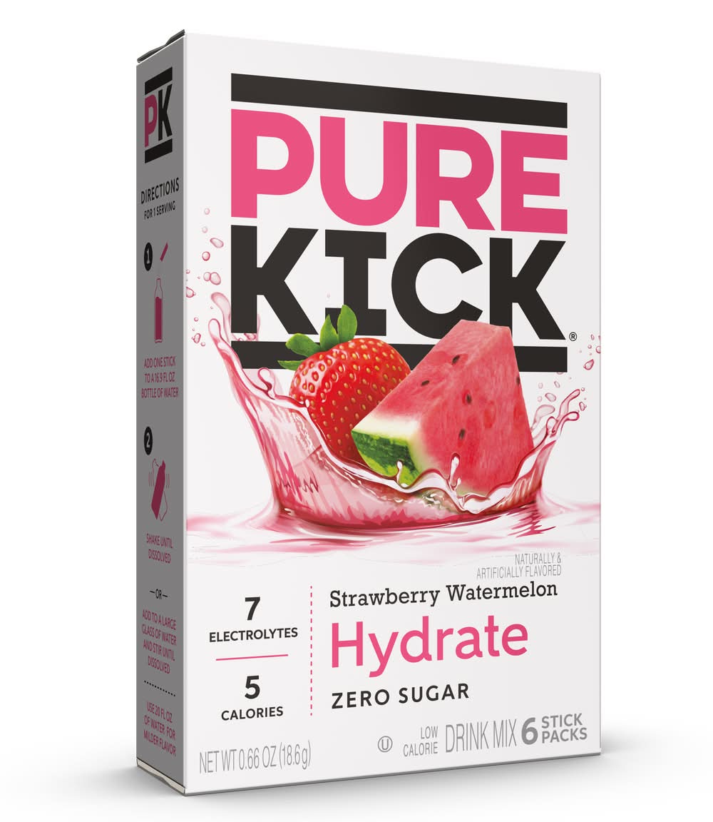Pure Kick Zero Sugar Hydrate Drink Mix Stick, Strawberry-Watermelon (0.66 oz, 6 ct)