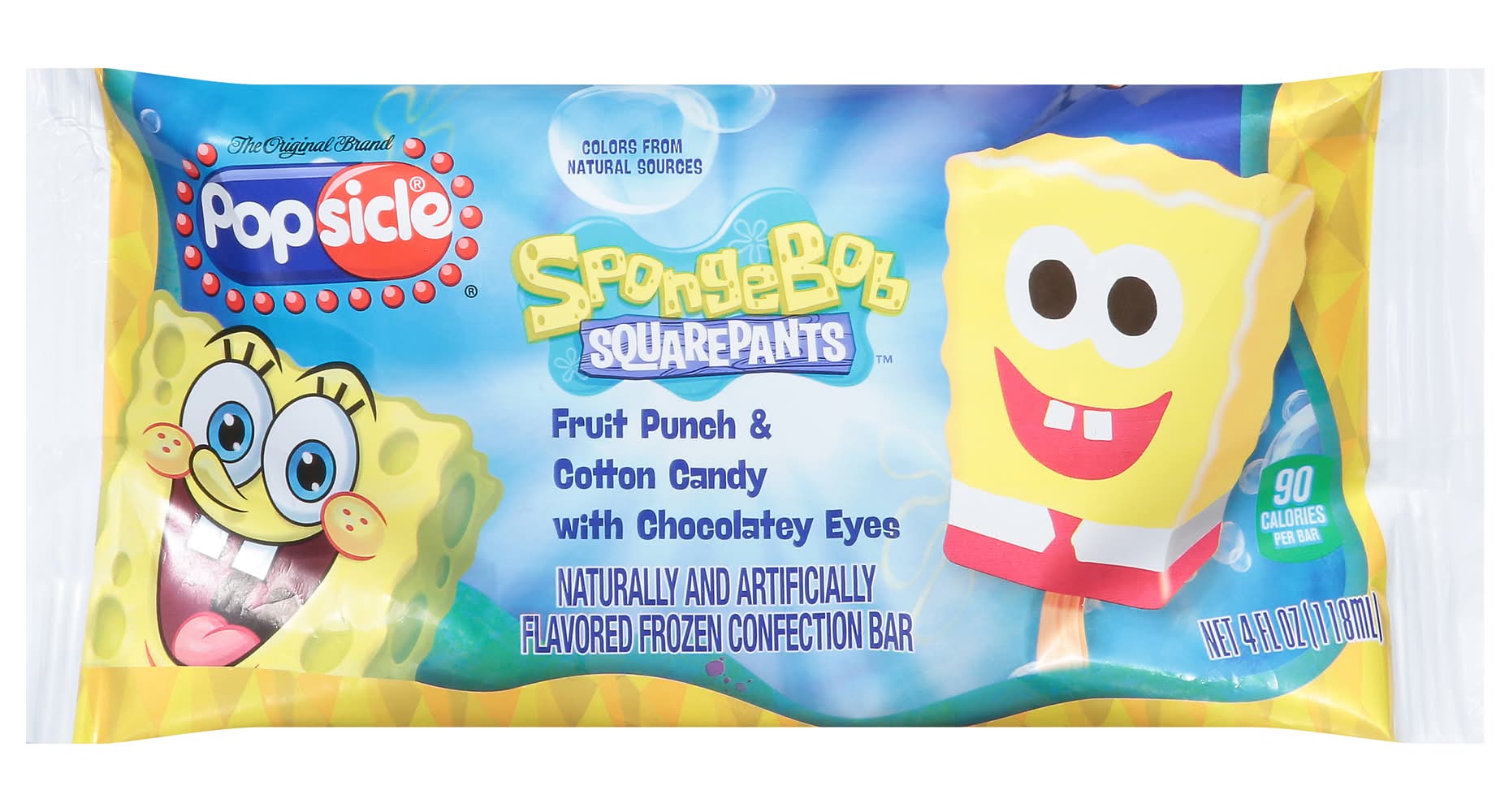 Popsicle Spongebob Squarepants Frozen Confection Bars, Fruit Punch & Cotton Candy With Gumballs (4 fl oz)