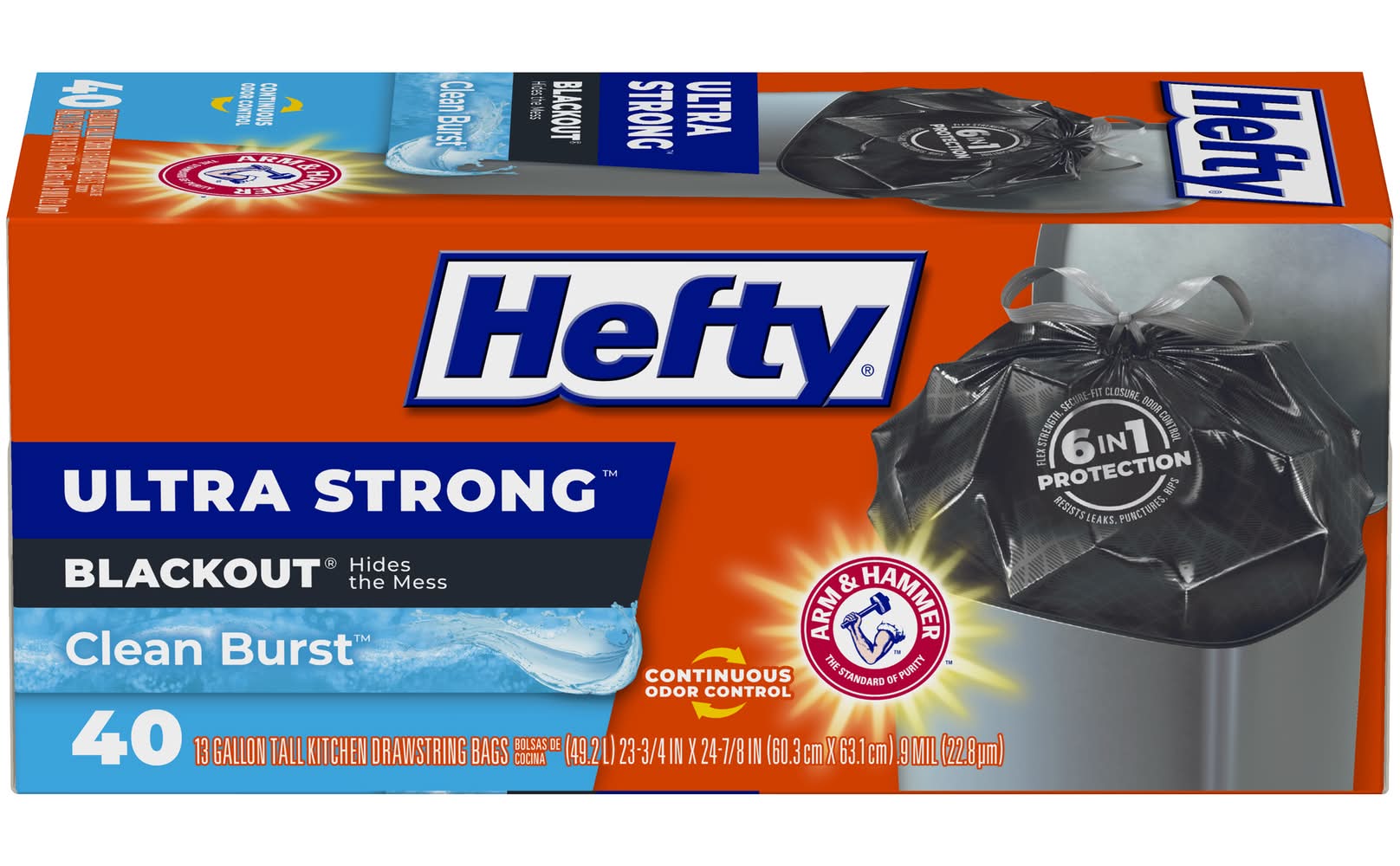 Hefty Ultra Strong Blackout Clean Burst Tall Kitchen Trash Bags, 60.3 cm X 63.1 cm (40 ct)