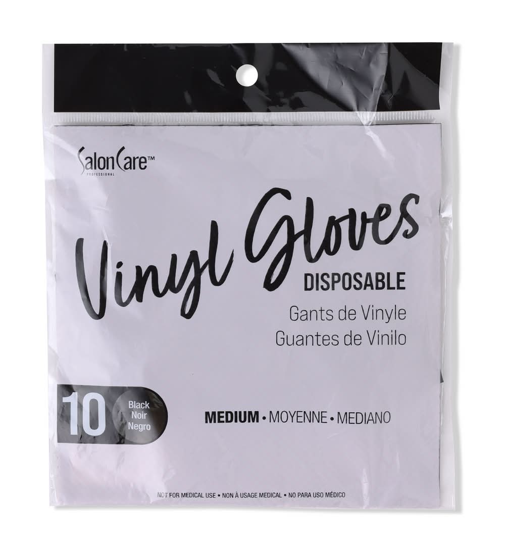 Salon Care Disposable Vinyl Gloves, Medium, Black (10 ct)
